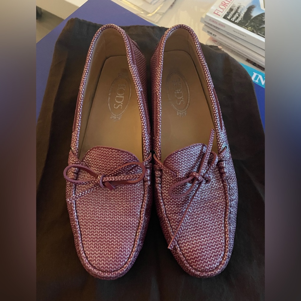 Tod’s drivers purple glitter leather bow 39 1/2 (9.5)
